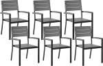 Como Garden Chairs Set of 6 with Armrests Aluminium Black Faux Wood Grey Modern