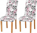 JUMBEAR Skull and Pink Cherry Flowers Chair Covers for Dining Room Stretch Chair Slipcovers Removable Washable Anti-Dust Kitchen Chair Cover Decorative Seat Protector Set of 4