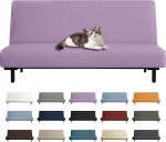 YEMYHOM Futon Cover Sofa Bed Slipcover Jacquard High Stretch Sleeveless Non-Slip Furniture Protector with Elastic Bottom (Futon, Light Purple)