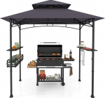 COSTWAY Grillikatuse Gazebo kahekordse katusega, k&uuml;lgmised riiulid, metallist korv, konksud ja pudelite avaja, grillikatused, ilmastikukindel, grillvarjualune aeda, &otilde;ue, 242 x 153 x 250 cm (tumehall)