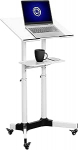 VIVO terasest mobiilne CART-V03W mitmeotstarbeline reguleeritava k&otilde;rgusega rulliv poodium-puldi ja s&uuml;learvuti t&ouml;&ouml;jaam koos hoiutaldrikuga - valge