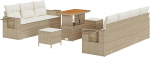 10 Teile Garten Diivan Set mit Kissen Beige Poly Rattan Akazie Gartenlounge Model3363661