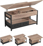 Kohvilaud reguleeritava k&otilde;rgusega, 3-in-1 multifunktsionaalne elutoa laud, kohvilaud 2 sahtliga, kohvilaud, peidetud hoiukoht, avatud sektsioon, saab kasutada s&ouml;&ouml;gilaudana, elutuppa