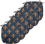 ABAKUHAUS Fleur De Lis Polster f&uuml;r Esszimmerst&uuml;hle, Wappen Design, Dekoratives wasserfestes Kissen mit Riemen f&uuml;r K&uuml;chensitze, 40 cm x 40 cm-6er Pack, Indigo orange