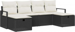 6-teiliges Garten Sofa Set mit Kissen Schwarzes Poly Rattan, 2-Sitzer Garten Sofa mit Kissen Schwarzes Poly Rattan Gartenlounge Model3359216