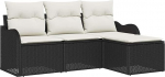 4-teiliges Garten-Sofa-Set mit Kissen Schwarz Poly Rattan, 2-Sitzer Garten-Sofa mit Kissen Schwarz Poly Rattan Gartenlounge Model3345647