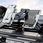 Auto mobiiltelefoni hoidja, kahefunktsiooniline &otilde;hu v&auml;ljalaske klamber iminapp + traadita laadimine, lihtne kinnitada siledatele pindadele, sobib autoreiside jaoks t&ouml;&ouml;le / reisile (ZJK-10)