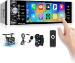 Hikity FM AM RDS 1 DIN autoraadio juhtmevaba Carplay, puuteekraaniga 5-tolline Android autoekraan koos Bluetoothiga k&auml;ed-vabad k&otilde;nedega, tagurduskaamera, mikrofon, tugi FM, peeglilink