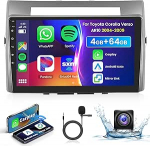 4G 64G podofo 9-tolline autoraadio Bluetooth Toyota Corolla Verso AR10 2004-2009 Carplay Android Auto traadita, WiFi GPS Navi HiFi/RDS/FM DSP, 1280 x 720, Android 13 Raadio 2 DIN AHD tagantvaates&uuml;steemiga