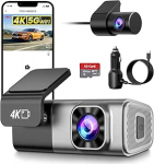 Dash Cam, 4K WiFi Dash Cam auto jaoks, Dash Cam 4K ees ja 2K taga koos rakendusega, G-sensor, Loop salvestamine, 24-tunnine parkimisrežiim, 64 GB SD-kaart kaasas, toetab maksimaalselt 128 GB.