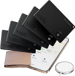 5 Ultra Thin MFi sertifitseeritud rahakoti j&auml;lgimisseadme pakett koos 1 juhtmeta laadijaga | &Uuml;hildub Apple Find My | Rahakottide, v&otilde;tmete ja kottide jaoks