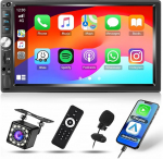 Inefala Double DIN raadio tugi CarPlay ja Android auto, 7-tolline autoraadio puuteekraan koos Bluetoothiga, Mirror Link FM, USB, AUX, TF, roolijuhtimine, tagurduskaamera