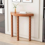 Halbrunder Eingangstisch aus Massivholz mit r&ouml;mischer S&auml;ulenbasis, stilvoller Kleiner Konsolen-Sofatisch f&uuml;r den Flur mit Stauraum f&uuml;r Wohnzimmer und Eingangsbereich (Orange A, 80 cm)