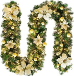 J&otilde;ulugirland, kunstlik j&otilde;ulup&auml;rg, 2,7 kuusep&auml;rg koos m&auml;nnikoonustega beež, j&otilde;ulukaunistused siseruumides, j&otilde;ulugirland, mis sobib kodu trepile (kuldne)