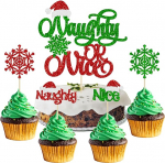 Gyufise 25 St&uuml;ck Weihnachts-Cupcake-Topper, rot, gr&uuml;n, Glitzer, frech oder sch&ouml;n, Kuchendekoration f&uuml;r Frohe Weihnachten, Geburtstag, Babyparty, Party, Happy New Year Kuchendekorationen Supplies