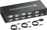 HDMI KVM Switch 2 monitori 2 arvutit 4K/60Hz USB 3.0 Dual Monitors KVM Switch 2 arvutile kahe monitori ja klaviatuuri, hiire ja muude USB-seadmete jagamiseks.