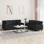 Juroupi 2-TLG. Sofagarnitur mit Kissen Sofa Wohnzimmer Sitzgruppe Wohnzimmer Sofa Set Sofas F&uuml;R Wohnzimmer Schwarz Kunstlederer