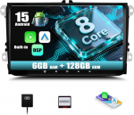 SIXWIN 6+128G 8-tuumaline Android 15 autoraadio VW Golf 5 6 Polo Tiguan Caddy Skoda Passat koos Carplay/Android Car/DSP, 9-tolline mahtuvuslik puuteekraan koos WiFi GPS FM RDS Bluetooth 5.0 32EQga
