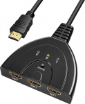 GANA HDMI l&uuml;liti 3 in 1, HDMI l&uuml;liti 3 sisendit 1 v&auml;ljund - 4K UHD @30Hz, Full HD 1080p @60Hz, 3D, manuaalne nupp, kompaktne ja ilma v&auml;lise toiteallikata