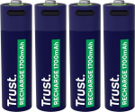 Trust USB-C laetavad akud AA Pack of 4, aku AA USB-C pordiga, ei vaja akulaadijat, 1700 mAh laadija kaudu laetav, USB-kaabel kaasas, 4 tk.