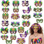 Pack of 2 Mardi Gras Carnival Mask koos sulgedega, Veneetsia paaride karnevalimaskid meestele ja naistele, maskeerimine, pidu, Cosplay, pidu, teemaball