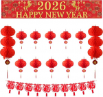 13 St&uuml;ck chinesische Neujahrsdekorationen 2026 Pferdejahr Happy Banner Mondneujahr Dekorationen Banner chinesische Laternen Dekorationen Wabenlaternen Indoor Outdoor Party Familie Wohnzimmer Supplies