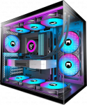 H3 (2026) PC Case ATX - eelpaigaldatud 3 ARGB ventilaatorit, kompaktne ATX kahe kambri m&auml;ngukomplekti korpus, 360 mm rataste tugi, Type-C 3.2 (Black-R)