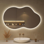 Valgustusega peegel, as&uuml;mmeetriline LED-vannitoa peegel 100 x 60 cm koos puutetundliku l&uuml;litiga, timmitav, 3 valgusv&auml;rvi, reguleeritav, uduvastane vannitoa peegel koos valgustusega, purunemiskindel.