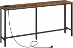 MAHANCRIS konsoollaud laadimisjaamaga, 160cm kitsas diivanilaud, t&ouml;&ouml;stuslik sissep&auml;&auml;sulaud USB-pordiga, diivanipoolne laud esikusse, koridori, fuajeesse, elutuppa, vintage pruun ACTHR16UE01