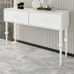 Konsolentisch Schmal mit 2 Schubladen, Flurtisch mit Tischplatte aus Massivem &Ouml;ko-Holz, Beistelltisch Schmal f&uuml;r Flur, Eingangsbereich und Wohnzimmer, Einfache Montage(White,100x35x85 cm/39x14x33 in)
