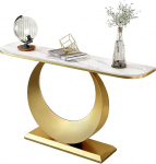 Konsolentische f&uuml;rs Wohnzimmer, Moderne Konsole aus Sinterstein, Luxuri&ouml;se Konsolentisch mit Metallfu&szlig;, Flurtisch Hinter dem Sofa f&uuml;r Wohnzimmer, Flur und Foyer(White+Gold,59inch/150cm)