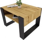 Kohvilaud 65 x 53,6 cm - elutoa laud puidust materjalist, tugev ja kaasaegne kohvilaud lisariiuliga - k&uuml;ljelaud, Artisan Oak / Black, ristk&uuml;likukujuline