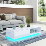 Kohvilaud koos hoiuruumiga, l&auml;ikiv valge LED-valgusega elutuppa Ristk&uuml;likukujuline keskmine laud sahtli ja avatud riiuliga 95 x 55 x 31 cm (2.5M LED)