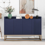 BTM Modern Minimalist Style Sideboard 4 Door Handle-Free Buffet Cabinet for Dining Room Living Room Kitchen (Navy Blue)