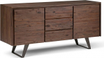 SIMPLIHOME Lowry Buffet - 152,4 cm lai massiivsest akaatsiapuidust k&uuml;ljepaneel, 3 uksega buffee, v&auml;rvitud antratsiit, modernne t&ouml;&ouml;stuslik kapp s&ouml;&ouml;gituppa metallist alusega ja reguleeritavate riiulitega