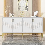ModernLuxe Sideboard valge kuldne kapp 4 uksega Sideboard elutuba s&ouml;&ouml;gituba hoiuruumide m&ouml;&ouml;bel kaasaegne MDF Sideboard metallist jalad suur hoiuruum elutuppa, s&ouml;&ouml;gituppa ja esikusse