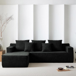 PurrJoys 2 moodul diivaniga, 7-kohaline diivan, polsterdatud diivanid elutuppa ja magamistuppa, ei vaja kokkupanekut, must