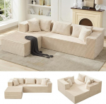 Garvee nurgadiivan L-kujuline Corduroy kangas, kaasaegne sektsioondiivan beeži v&auml;rvi vasaku Chaise Longue'ga, 3-kohaline diivan elutuppa, eriti pehme polsterdatud diivan, 268 cm lai, trendikas Corduroy disain