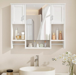 VECELO Vannitoa peegelkapp, 18 &times; 89 &times; 73 cm, seinale paigaldatav vannitoakapp reguleeritavate riiulitega, avatud sektsioonidega ja 2 r&auml;tikuriiuliga, vannitoa kapp vannituppa ja k&ouml;&ouml;ki, valge