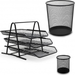 Waytex kontoritarvikute komplekt 3 tk metallist v&otilde;rgusilma pr&uuml;gikasti organiseerija mapp 3 libisevat korvi pliiatsihoidja