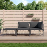 3-TLG. Garten-Lounge-Set mit Kissen Anthrazit Poly Rattan f&uuml;r Terrasse, Outdoor-Lounge-Set Poly Rattan als Gartenm&ouml;bel-Set Anthrazit