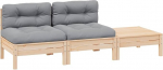Garten-Ecksofa modular aus Kiefernholz Massivholz mit Grauen Kissen als 3-TLG. Outdoor-Lounge-Set f&uuml;r die Flexible Gestaltung