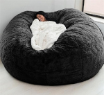 Giant Fur Bean Bag Chair Cover for Kids Adults (No Filler) Living Room Furniture Large Round Soft Fluffy Faux Fur Bean Bag Lazy Diivan Bed Cover (Black, 6ft)
