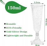 Reusable 150ml Silver Glitter Champagne Glasses Plastic Champagne Glasses for Picnic Wedding Birthday Party (Silver Glitter) (50pcs)