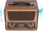 ciciglow kaasaskantav FM/MW/KW raadio, professionaalne 3-bandiline raadio Bluetooth k&otilde;lariga, U-ketas ja m&auml;lukaart, 1200 mAh aku, puidust raadio koos laadimiskaabliga (ELi pistikuga)