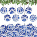 J&otilde;ulud rippuvad Baubles 3.5 tolli sinine valge Chinoiserie ornament Baubles j&otilde;ulupuu kaunistamiseks k&auml;sit&ouml;&ouml; kangas Ball Pendants Pulmad j&otilde;ulup&auml;rg Home Party Pack of 16