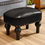 Nahast jalatugi Rustic Footstock Ottoman Seat Wooden Footstock Rectangle Footrest Small Ottoman for Bedroom Living Room Office Entrance Hall (Black)