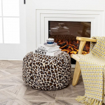 Asuprui Animal Pouf Ottoman T&auml;itmata Ottoman Footrest Round Fluffy Bean Bag Footrest Foldable Floor Chair Storage for Living Room Bedroom Leopard Print