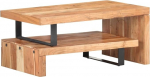 2-TLG. Couchtisch-Set aus Massivholz Akazie mit Verstellbarer L&auml;nge und Ablage, Zwei Teile mit robusten Eisenbeinen f&uuml;r das Wohnzimmer