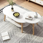 Ovaler und runder Couchtisch 2er Set mit Ablageregal f&uuml;r Wohnzimmer und Home Office, Sofa Teetisch mit Massivholzbeinen